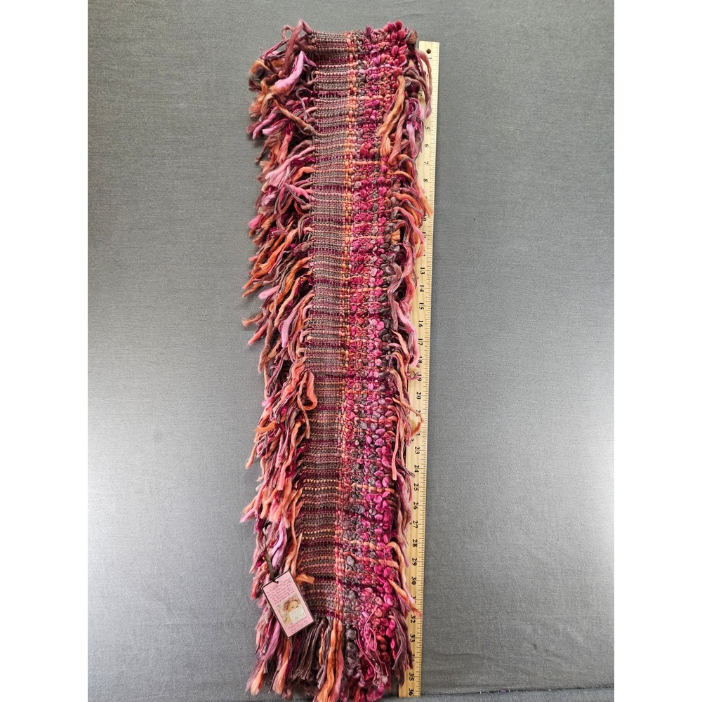 Powder UK Pink Multi Color Hand Woven Shaggy Fringe Boho Scarf NWT